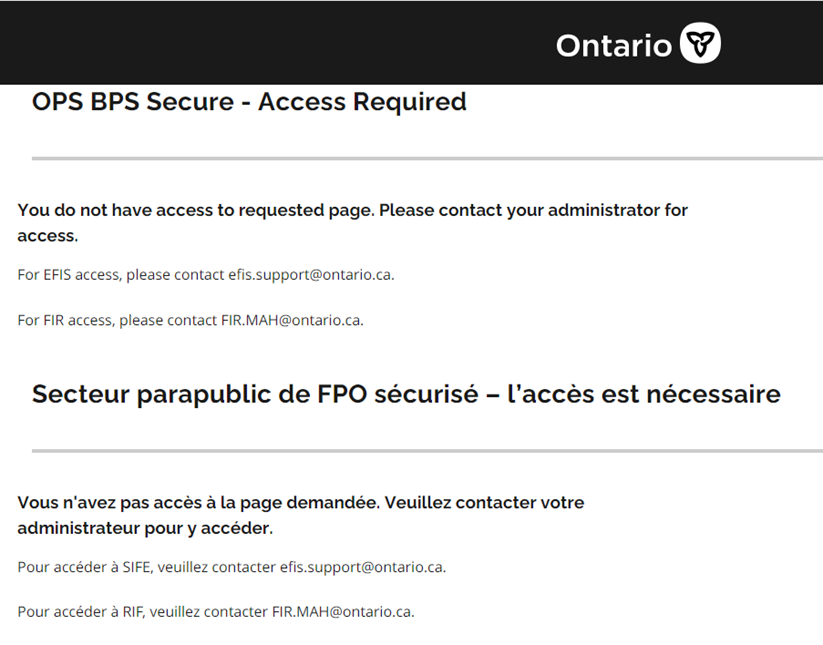 OPS BPS Écran d'accès sécurisé requis